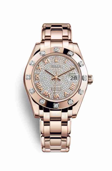 Swiss Replica Rolex Pearlmaster 34 Everose gold 81315 Diamond-paved Dial Watch - Click Image to Close