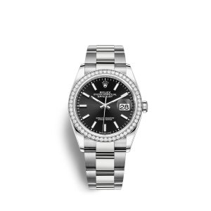 Fake Rolex Datejust 36 Oystersteel 18 ct white gold M126284RBR-0008 Black Dial Watch