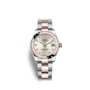 Fake Rolex Datejust 31 Oystersteel 18 ct Everose gold M278341RBR-0015 Silver set with diamonds Dial Watch