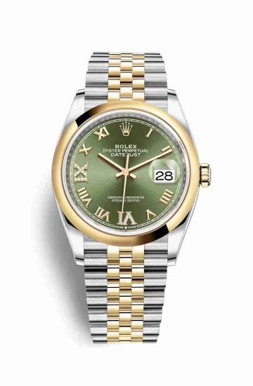 Swiss Replica Rolex Datejust 36 Yellow 126203 Olive green diamonds Watch - Click Image to Close