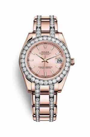 Swiss Replica Rolex Pearlmaster 34 Everose gold 81285 Pink Dial Watch