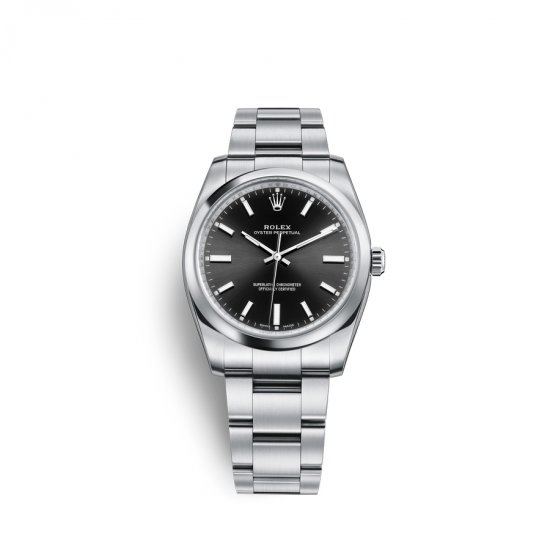 Fake Rolex Oyster Perpetual 34 Oystersteel M114200-0023 Black Dial Watch - Click Image to Close