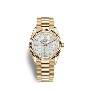 Fake Rolex Day-Date 36 18 ct yellow gold M128238-0011 White mother-of-pearl set with diamonds Dial Watch