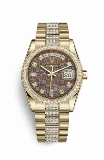 Swiss Replica Rolex Day-Date 36 118348 Black mother-of-pearl Jubilee diamonds Watch - Click Image to Close