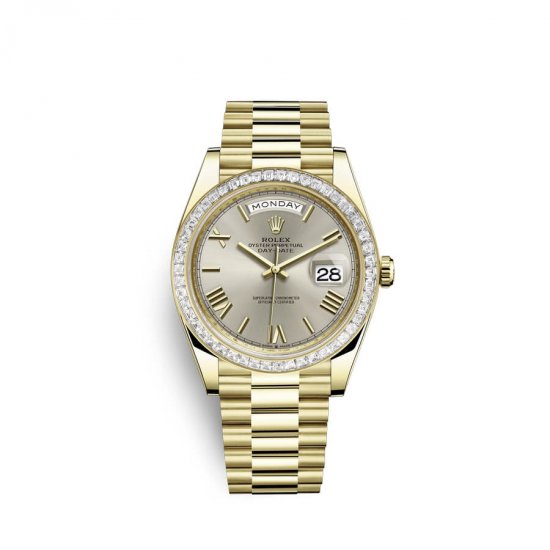 Fake Rolex Day-Date 40 18 ct yellow gold M228398TBR-0006 Silver Dial Watch - Click Image to Close