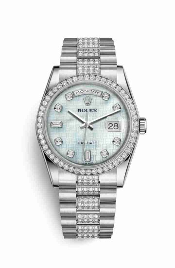 Swiss Replica Rolex Day-Date 36 Platinum 118346 Platinum mother-of-pearl oxford motif diamonds Watch - Click Image to Close