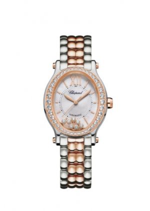 Copy Chopard Happy Sport 30mm Oval 18K Rose Gold Stainless Steel And Diamonds Watch