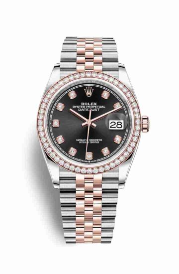 Swiss Replica Rolex Datejust 36 Everose gold 126281RBR Black diamonds Watch - Click Image to Close