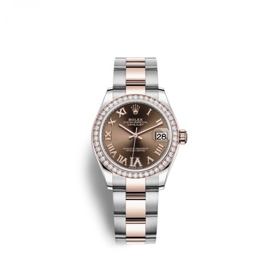 Fake Rolex Datejust 31 Oystersteel 18 ct Everose gold M278381RBR-0005 Chocolate set with diamonds Dial Watch - Click Image to Close