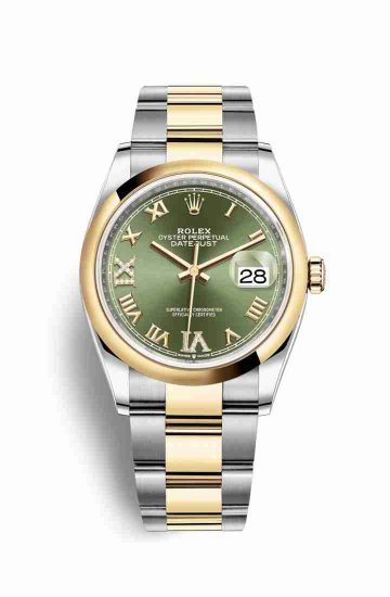 Swiss Replica Rolex Datejust 36 Yellow 126203 Olive green diamonds Watch - Click Image to Close