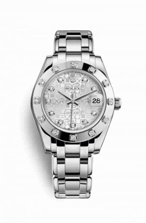 Swiss Replica Rolex Pearlmaster 34 81319 Silver Jubilee diamonds Watch