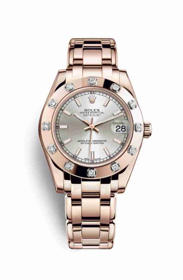 Swiss Replica Rolex Pearlmaster 34 Everose gold 81315 Silver Dial Watch - Click Image to Close