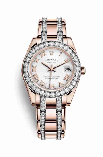 Swiss Replica Rolex Pearlmaster 34 Everose gold 81285 White Dial Watch - Click Image to Close