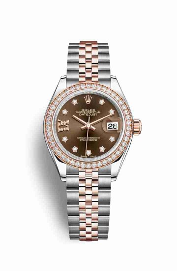 Swiss Replica Rolex Datejust 28 Everose gold 279381RBR Chocolate diamonds Watch - Click Image to Close