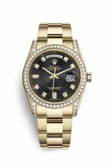 Swiss Replica Rolex Day-Date 36 118388 Black diamonds Watch - Click Image to Close