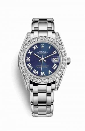 Swiss Replica Rolex Pearlmaster 34 diamonds 81159 Blue Dial Watch