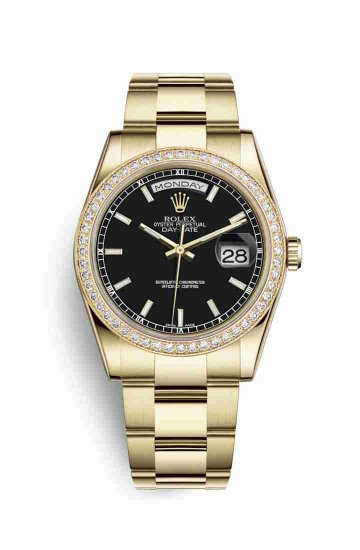 Swiss Replica Rolex Day-Date 36 118348 Black Dial Watch - Click Image to Close