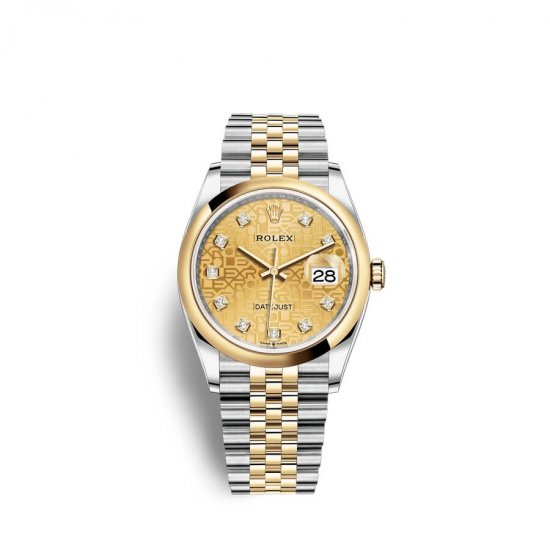 Fake Rolex Datejust 36 Oystersteel 18 ct yellow gold M126203-0033 Champagne-colour set with diamonds Dial Watch - Click Image to Close