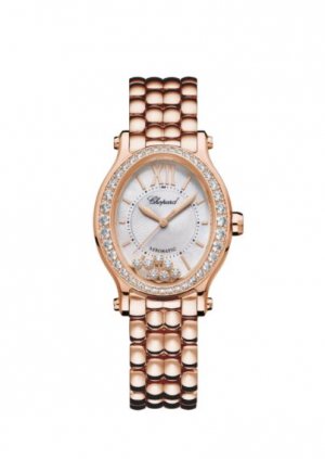 Copy Chopard Happy Sport Oval 18K Rose Gold And Diamonds Watch