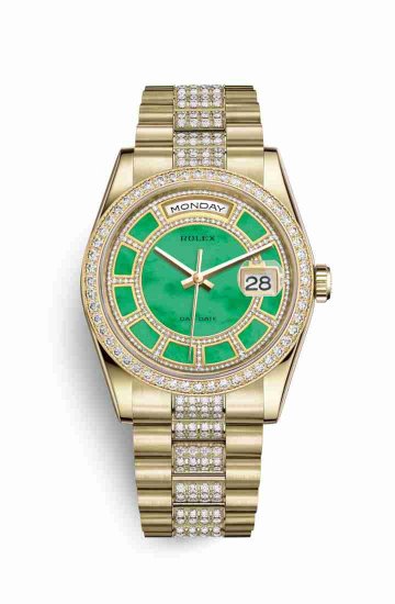 Swiss Replica Rolex Day-Date 36 118348 Carousel of green jade Dial Watch - Click Image to Close