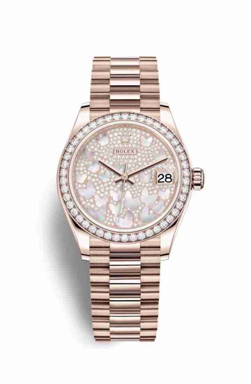 Swiss Replica Rolex Datejust 31 Everose gold 278285RBR Paved mother-of-pearl butterfly Dial Watch - Click Image to Close