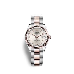 Fake Rolex Datejust 31 Oystersteel 18 ct Everose gold M278271-0015 Silver set with diamonds Dial Watch