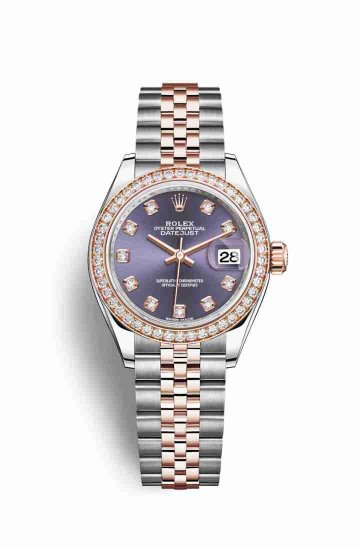 Swiss Replica Rolex Datejust 28 Everose gold 279381RBR Aubergine diamonds Watch - Click Image to Close