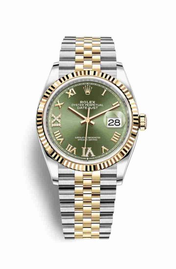 Swiss Replica Rolex Datejust 36 Yellow 126233 Olive green diamonds Watch - Click Image to Close