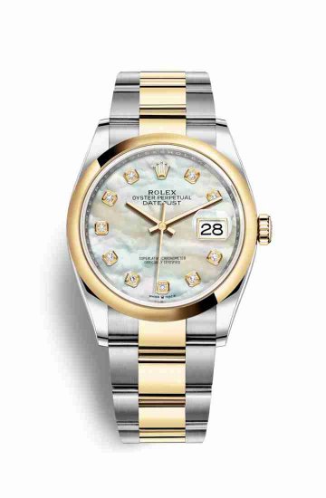 Swiss Replica Rolex Datejust 36 Yellow 126203 White mother-of-pearl diamonds Watch - Click Image to Close