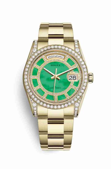 Swiss Replica Rolex Day-Date 36 118388 Carousel of green jade Dial Watch - Click Image to Close