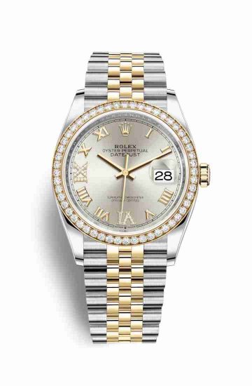 Swiss Replica Rolex Datejust 36 Yellow 126283RBR Silver diamonds Watch - Click Image to Close