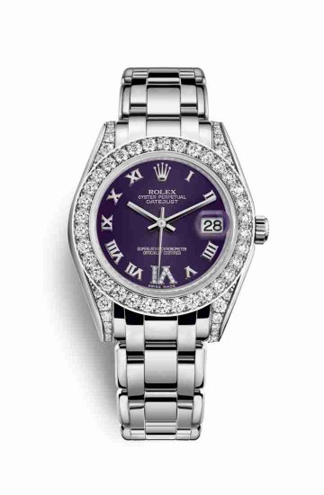 Swiss Replica Rolex Pearlmaster 34 diamonds 81159 Purple diamonds Watch - Click Image to Close