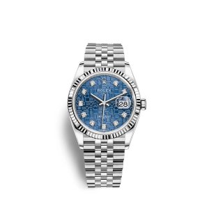 Fake Rolex Datejust 36 Oystersteel 18 ct white gold M126234-0011 Blue jubilee design set with diamonds Dial Watch