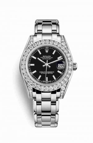 Swiss Replica Rolex Pearlmaster 34 diamonds 81159 Black Dial Watch