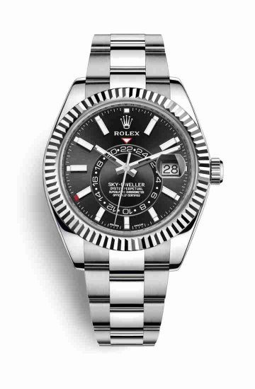 Swiss Replica Rolex Sky-Dweller White gold 326934 Black Dial Watch - Click Image to Close