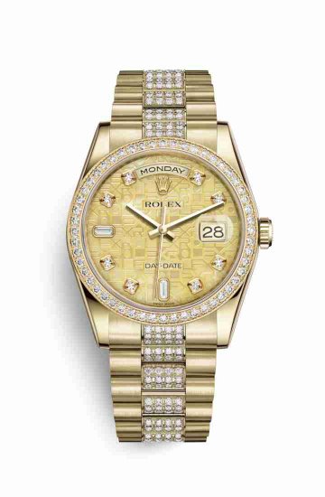 Swiss Replica Rolex Day-Date 36 118348 Champagne mother-of-pearl Jubilee diamonds Watch - Click Image to Close