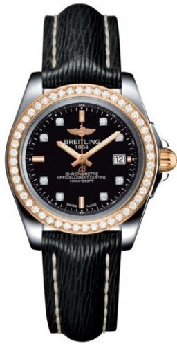 Fake Breitling Galactic 32 Sleek Edition Trophy Black Diamond Dial Black Leather Strap Women's Watch