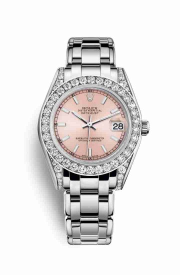 Swiss Replica Rolex Pearlmaster 34 diamonds 81159 Pink Dial Watch - Click Image to Close