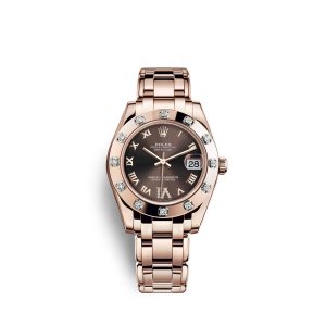 Fake Rolex Pearlmaster 34 18 ct Everose gold M81315-0003 Chocolate set with diamonds Dial Watch