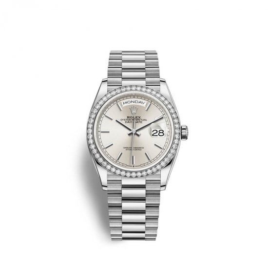 Fake Rolex Day-Date 36 18 ct white gold M128349RBR-0001 Silver Dial Watch - Click Image to Close