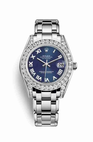 Swiss Replica Rolex Pearlmaster 34 diamonds 81159 Blue Dial Watch - Click Image to Close