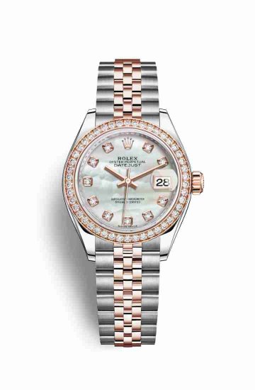 Swiss Replica Rolex Datejust 28 Everose gold 279381RBR White mother-of-pearl diamonds Watch - Click Image to Close