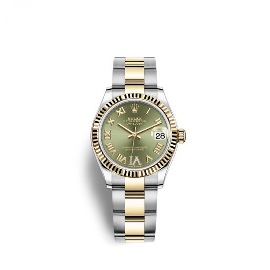 Fake Rolex Datejust 31 Oystersteel 18 ct yellow gold M278273-0015 Olive green set with diamonds Dial Watch - Click Image to Close