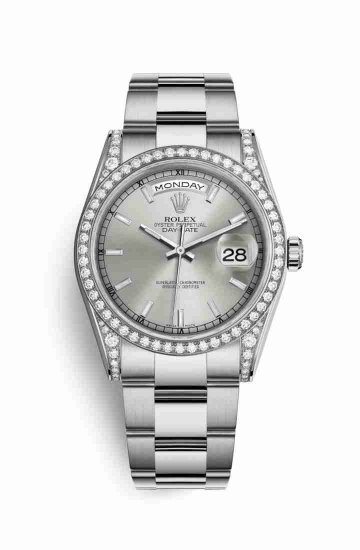 Swiss Replica Rolex Day-Date 36 diamonds 118389 Silver Dial Watch - Click Image to Close