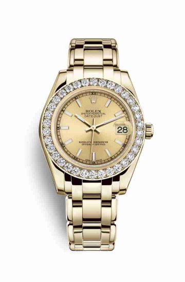 Swiss Replica Rolex Pearlmaster 34 81298 Champagne Dial Watch - Click Image to Close