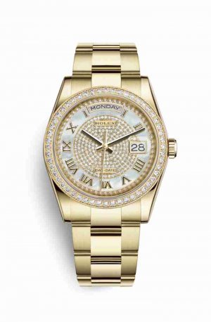 Swiss Replica Rolex Day-Date 36 118348 White mother-of-pearl diamond paved Dial Watch