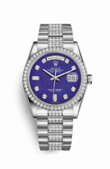 Swiss Replica Rolex Day-Date 36 Platinum 118346 Lapis Lazuli diamonds Watch - Click Image to Close