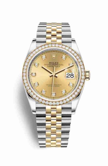 Swiss Replica Rolex Datejust 36 Yellow 126283RBR Champagne diamonds Watch - Click Image to Close