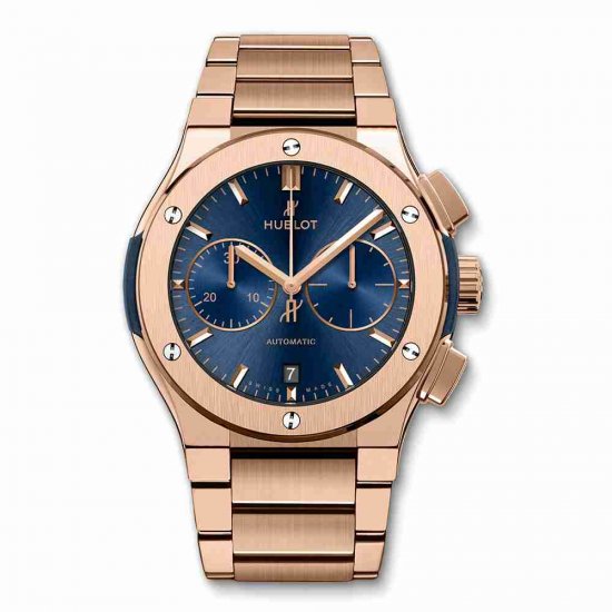 Swiss Replica Hublot Classic Fusion Blue Chronograph King Gold Bracelet 45mm 520.OX.7180.OX - Click Image to Close