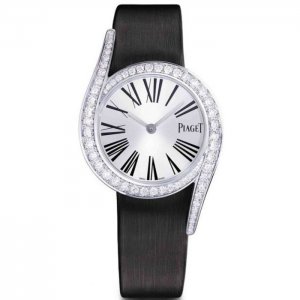 Fake Piaget Limelight Gala Silver Dial Ladies Black Satin Watch